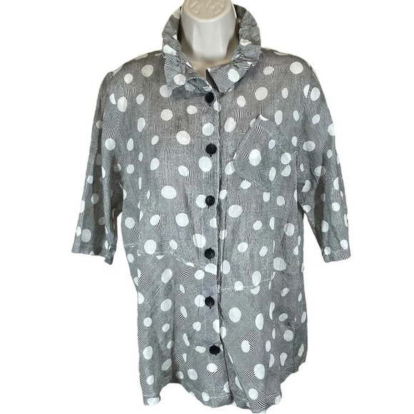 Terra abstract artsy striped polka dot shirt women’s small art to wear - Picture 1 of 10